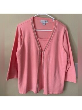 Sag Harbor Coral/Pink One Piece Tank and Cardigan PXL